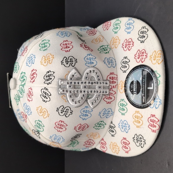 NWT,City Hunter Dollar Sign White Flat Bill Fitted Hat,Size XL7 3/4. - Picture 2 of 11